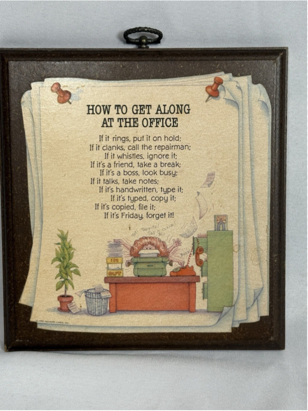 Vintage Hallmark "How To Get Along At The Office" Wall Plaque 1980 7"x7"